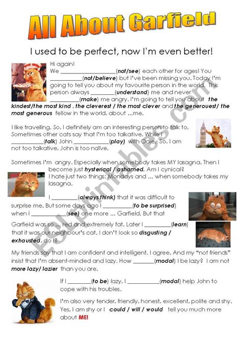 Grammar With Garfield´s Story Esl Worksheet By Svetlana F