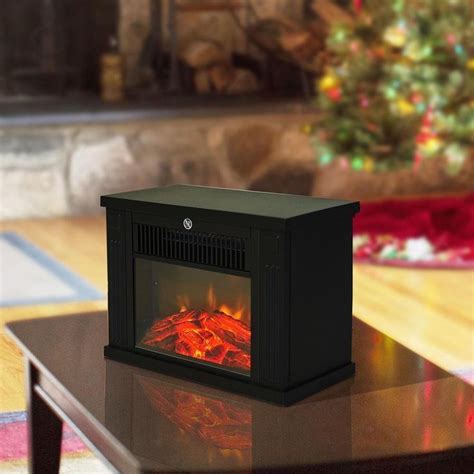 Black Mini Led Electric Fireplace Realistic Burning Effect Flame Wood