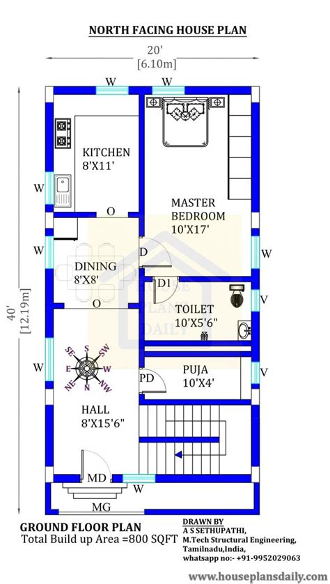 North Facing Double Bedroom House Plan Per Vastu