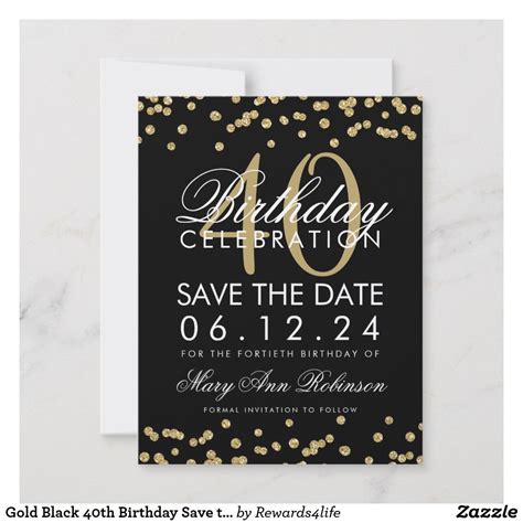 Gold Black 40th Birthday Save The Date Confetti Zazzle Decoracion