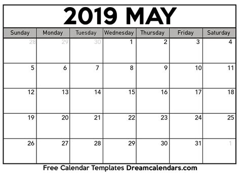 May 2019 Calendar Free Blank Printable With Holidays
