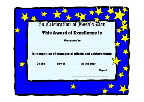 Bosss Day Award Certificate Template Blue Download Printable Pdf
