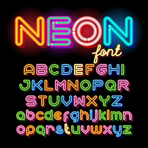 Neon Light Alphabet Vector Font Neon Tube Letters On Dark Background