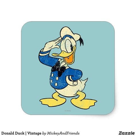 Donald Duck Vintage Square Sticker In 2021 Disney