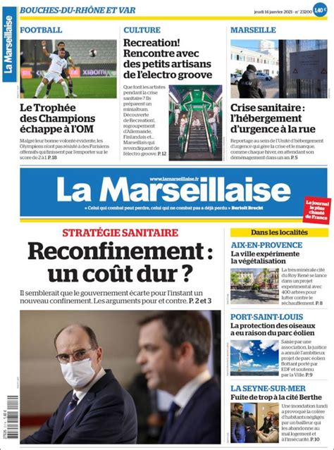 Journal La Marseillaise (France). Les Unes des journaux de France