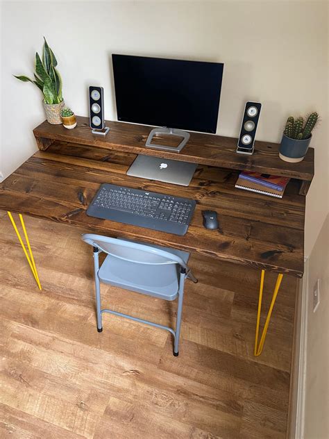 Rustic Computer Desk And Monitor Shelf Rustic Desk Yellow Etsy