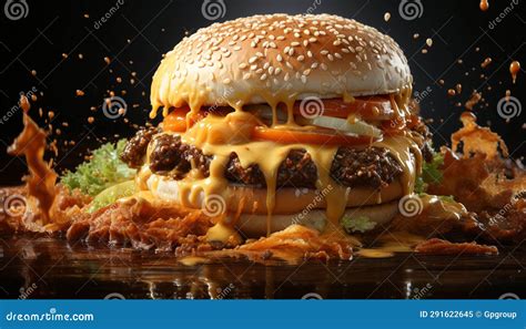 Grilled Gourmet Burger With Melted Cheese On Fresh Sesame Bun Generated