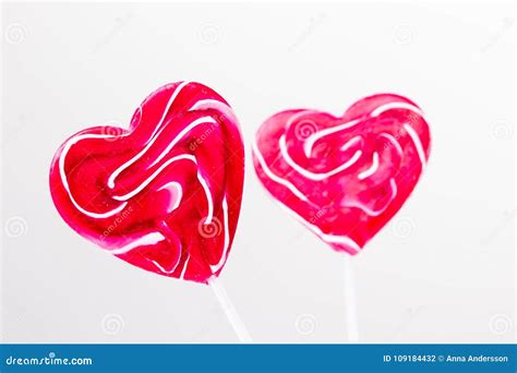 Two Heart Shaped Lollipops For Valentines Day Stock Photo Image Of