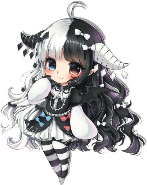 Chibi Demon Cute Blackblackandwhite Anime Kawaii Girl