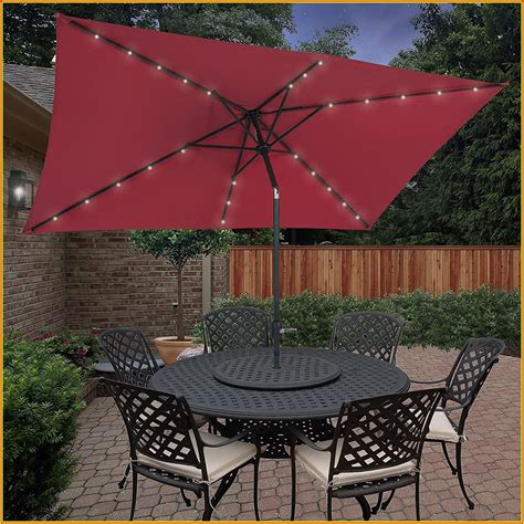 Rectangular Patio Umbrella With Solar Lights Patios Home Decorating