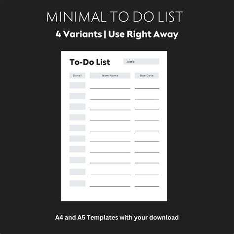 Minimal To Do List Printable Task List Template A4a5 Sizes