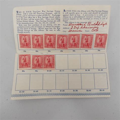 Vintage 1942 Us War Ww2 Savings Bonds 10 Cent Defense Stamp Album W 10