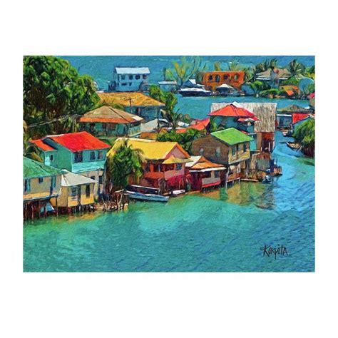 Colorful Houses Caribbean Art Roatan Art Tropical Art Etsy In 2021