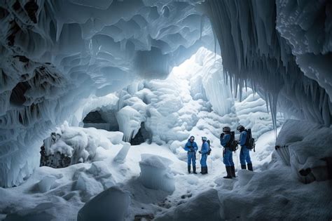 Premium Ai Image Frozen Cavern With Scientists Conducting Research On