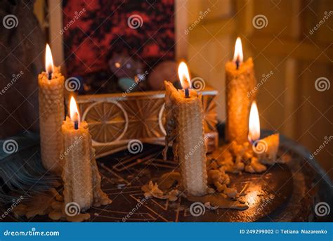 Magic Concept Paganism And Wicca Rite Altar Of Witch Stock Photo