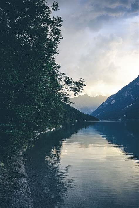 Hd Wallpaper Austria Plansee Mountains Lake Trees Water Sundown