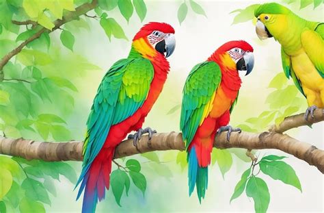 Premium Photo Watercolor Painting Of Beautiful Colorful Parrot Couple