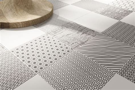Geometric Pattern Tiles Mix Black And White Glazed Porcelain St