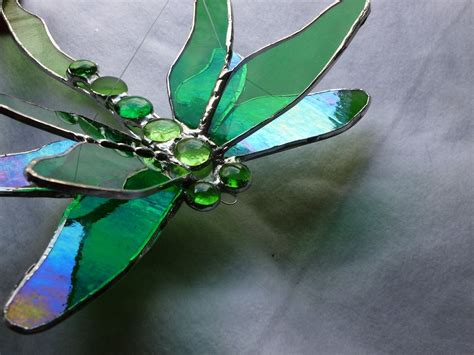 Buy Custom Made Double Winged Dragonfly Stained Glass Art In Green