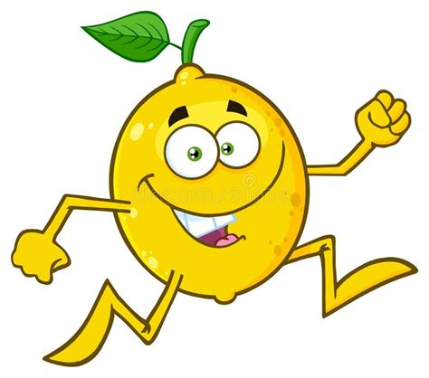 Lemon Character On Running Fruit Character Design Series Stock