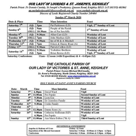 Mass Times For The Week Our Lady And St Joseph