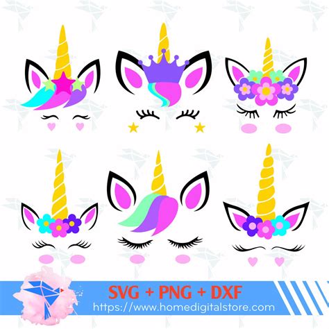 Unicorn Head Svg Unicorn Face Svg Unicorn Cut Files Svg Png Dxf