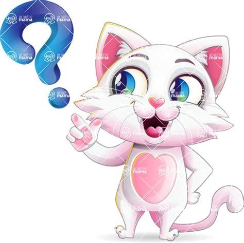 White Cat Cartoon Vector Character With Question Mark Graphicmama