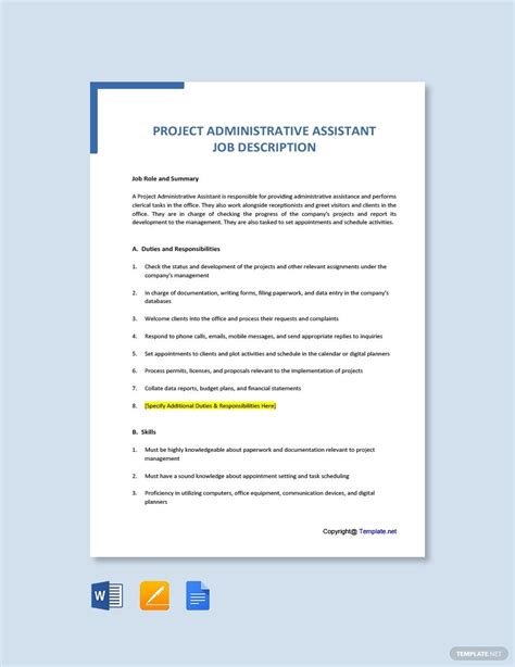 Administrative assistant job summary 1. Free Project Administrative Assistant Job Description ...