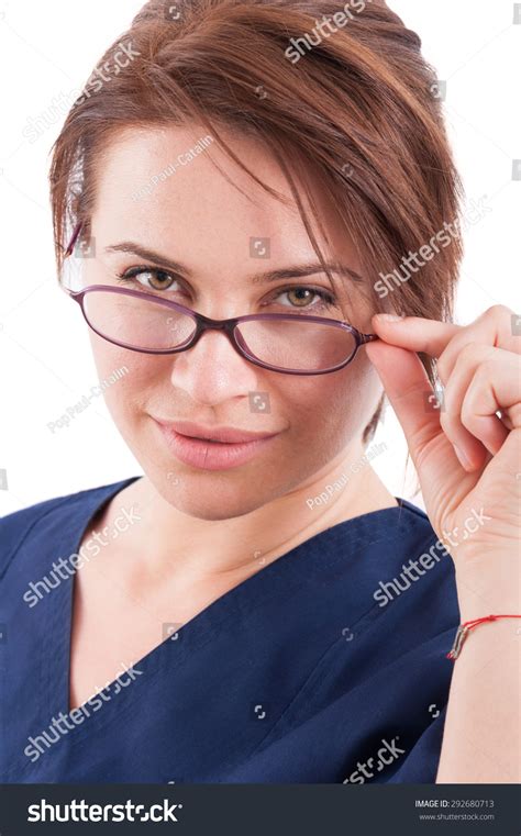 Sexy Doctor Woman Looking Over Glasses Stockfoto Jetzt Bearbeiten