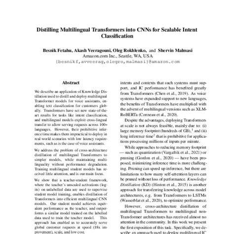 Distilling Multilingual Transformers Into Cnns For Scalable Intent