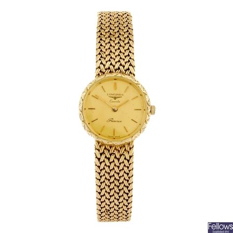 Lot66 A 9k Gold Quartz Ladys Longines Presence Bracelet Watch