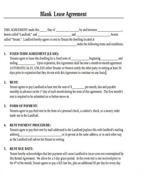 21 Printable Lease Agreement Templates Word Pdf Pages