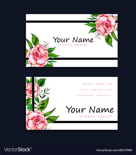 Watercolor Floral Business Card Template Vector Image