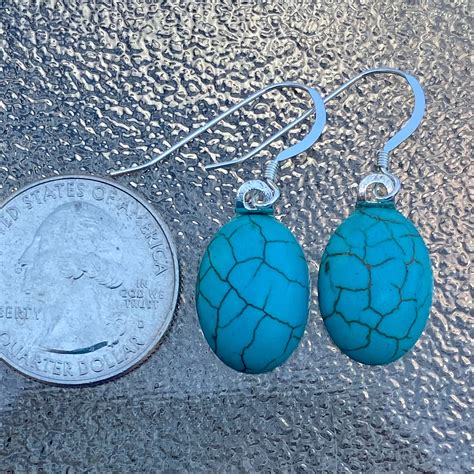 Turquoise Magnesite Dangle Drop Earrings Blue Gemstone Jewelry Etsy