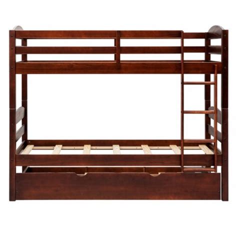 Walker Edison Solid Wood Twin Over Twin Bunk Bed Storagetrundle Bed