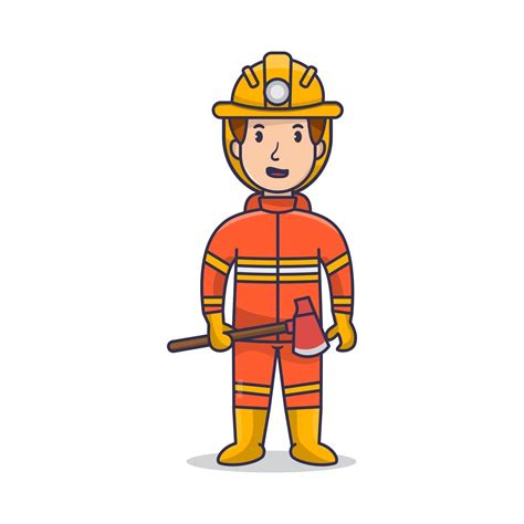 Firefighter Cartoon Character Man Cute Firefighter Fireman Fire Fighter