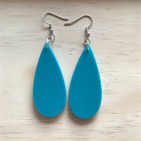 Solid Teardrop Earrings Lasercut And Engraved From Teal Acrylic By