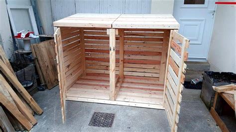 This project represents the deepest thoughts i've ever committed to garbage. pallet trash can cabinet | Trash can cabinet, Trash can ...