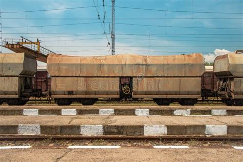 Freight Trains At A Railway Station With Details Of Wagons Stock Image