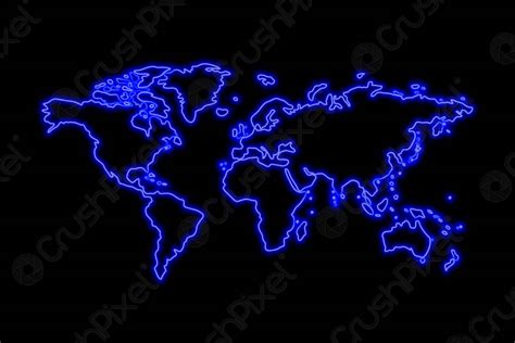 World Map Neon Sign Bright Glowing Symbol On A Black Stock Vector