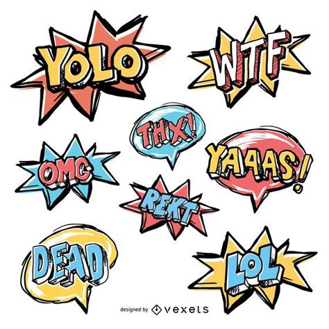 Funny Slang Words Collection Vector Download