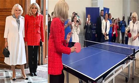 madame macron vs her majesty queen camilla shows off her table tennis skills as she takes on