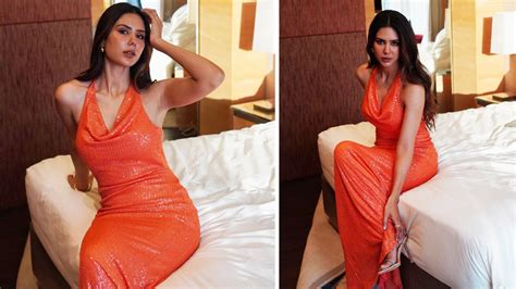 Sonam Bajwa Raises Hotness Level In Orange Sequin Bodycon Gown PHOTOS