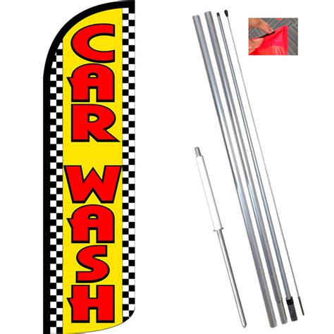 Car Wash Yellowcheckered Windless Style Feather Flag Bundle 14 Or
