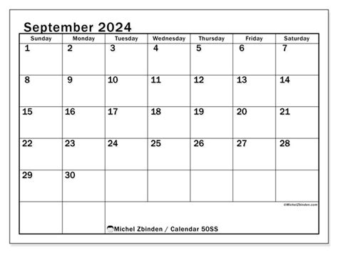 Calendar September 2024 50ss Michel Zbinden Sg