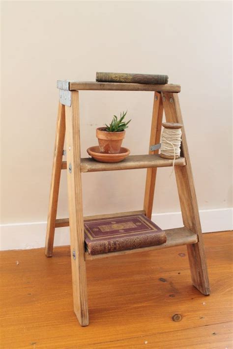 Vintage Folding Step Ladder Small Repurposed Shelf Etsy Wooden