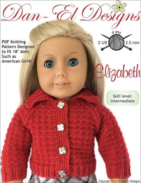 Dan El Designs Elizabeth Doll Clothes Knitting Pattern 18 Inch American