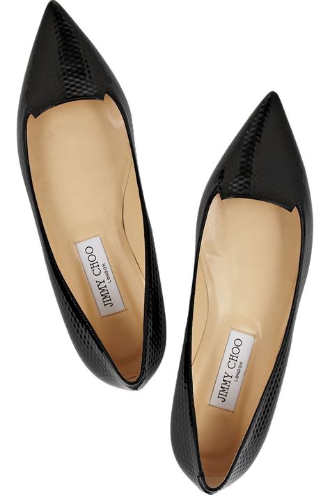Lyst Jimmy Choo Attila Embossed Patent Leather Point Toe Flats In Black