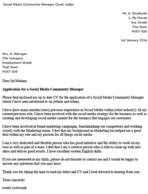 Social Media Community Manager Cover Letter Example Uk