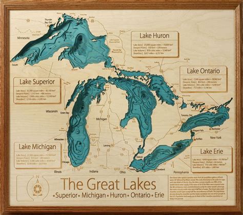 Map Of The Great Lakes With Depth Lake Art Lake Map Lake Wall Art